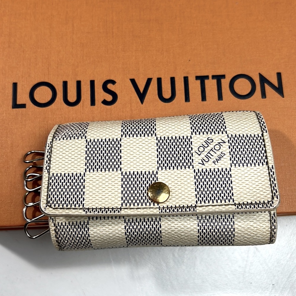 Auth. Louis Vuitton Damier Azul 6 Hook Ring Key Holder Case Wallet Multiples LV
